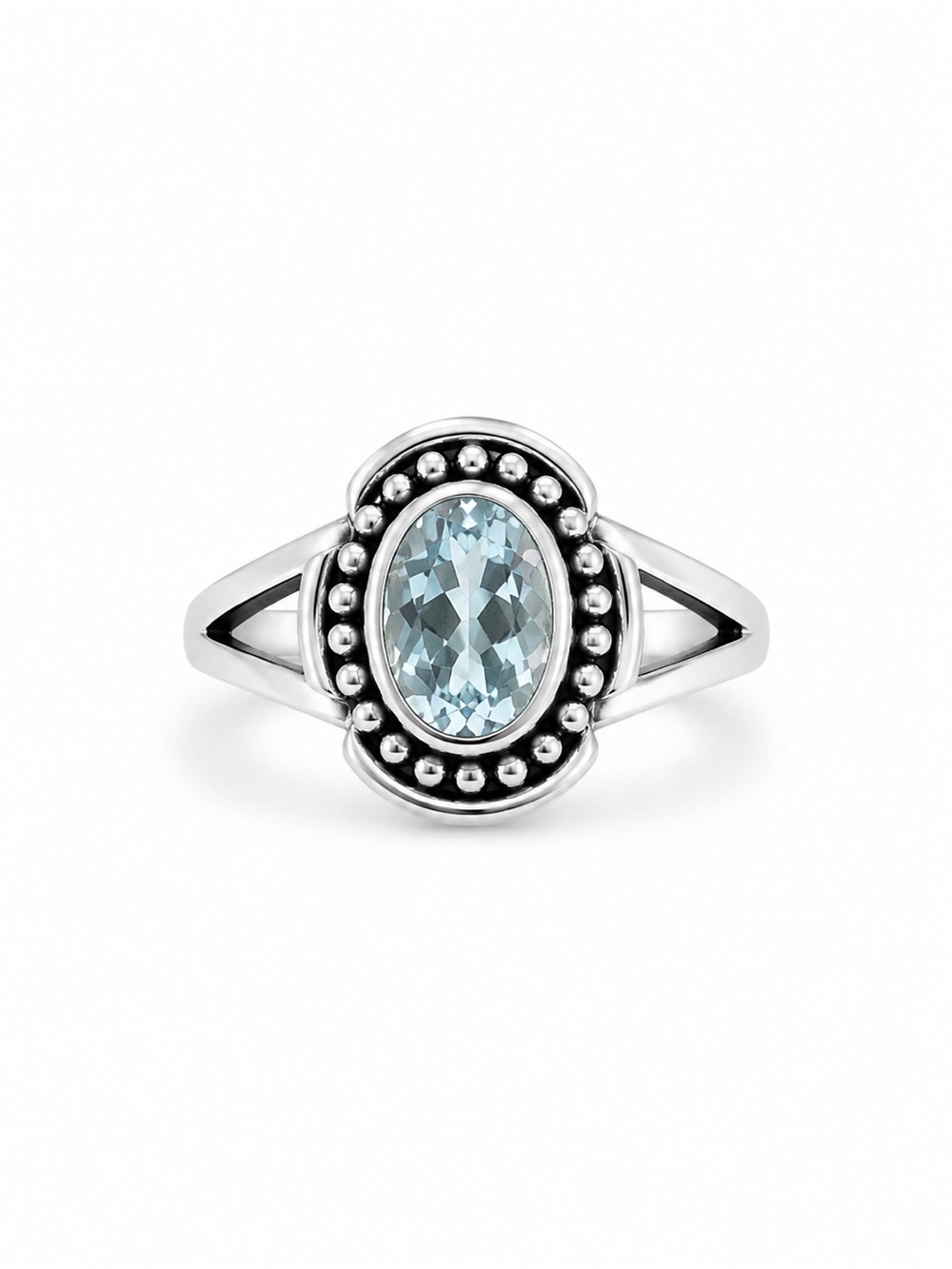 S925 Blue Topaz Bubble Oval Ring